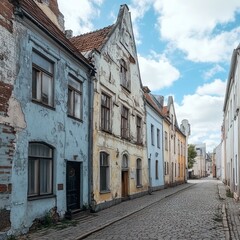Obraz premium Charming Old European Street: Cobblestone Road and Historic Houses