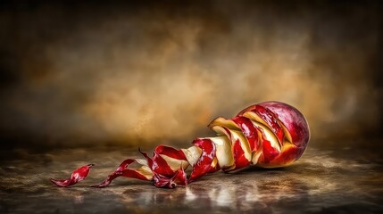 Naklejka premium A sliced red apple on a wooden surface