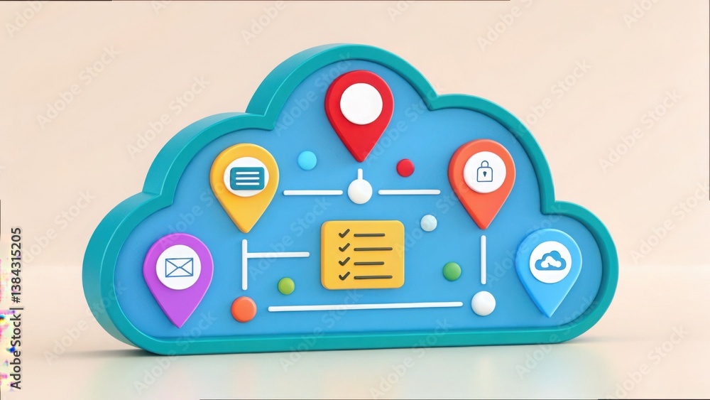 Poster Abstract Data Cloud with Pinned Bullet Points and Icon Elements