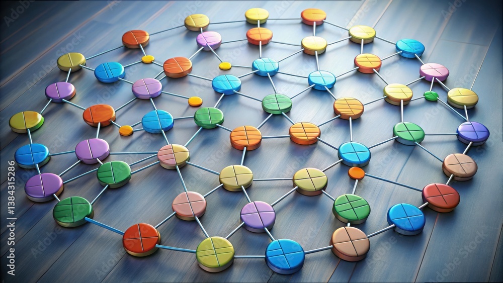 Poster colorful abstract mind map with network nodes and connections