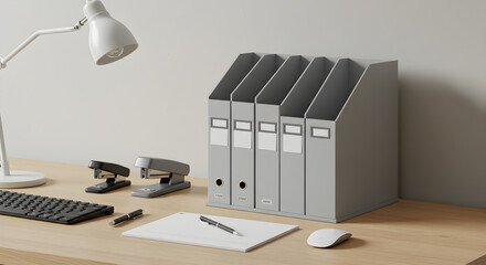 Modern Workspace Featuring Vertical File Organizer and Desk Accessories