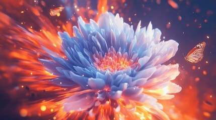 Radiant Flower Burst in Fiery Background