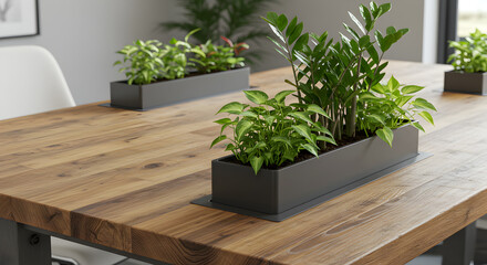 Desk with Vertical Planters Improving Air Quality for Modern Office Spaces