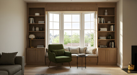 Fototapeta premium A Cozy Reading Nook Built Into A Bay Window In An Open Layout