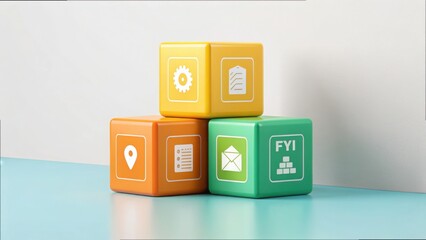Colorful Cubes with Icons and Information Display on a Surface