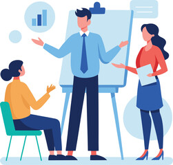 business teamwork and data presentation flat vector illustration
