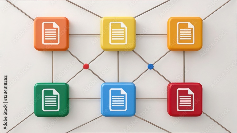 Aufkleber colorful icons representing data transfer and connection between files