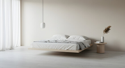 Floating Bed in Minimalist Bedroom with Neutral Tones a Peaceful Retreat