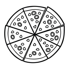 slice of a whole pizza line art vector illustration 