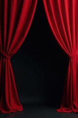 Deep red theatrical drape against stark black Heavy folds, luxurious material , texture, velvet, dramatic
