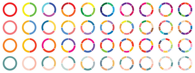 Circle pie chart diagram. 2,3,4,5,6,7,8,9,10, sections or steps. Colorful Pie chart set. Pie chart circle. Flat process cycle. Progress sectors. Vector eps 10	 