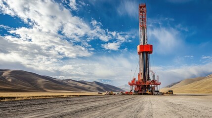 Desert Oil Drilling Rig for Mountain Landscape.