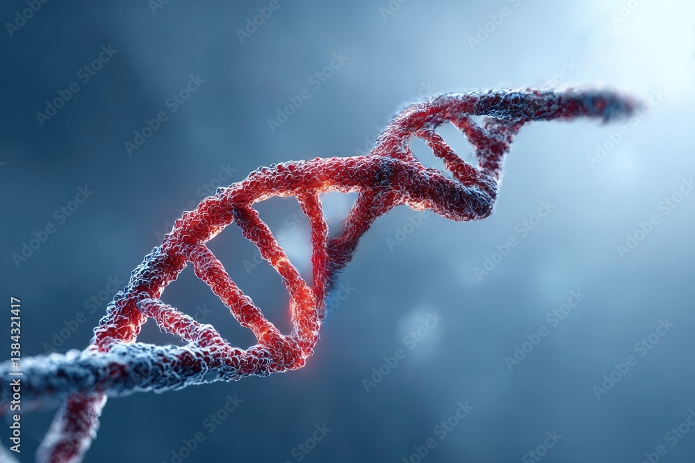 Poster abstract red textured dna helix 3d render
