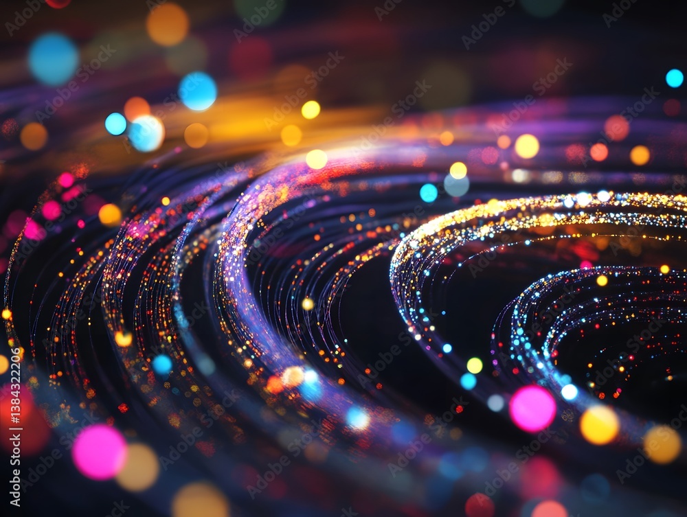 Poster Colorful Light Trails with Bokeh Effect on Black Background
