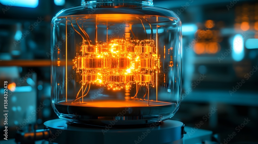Aufkleber glowing quantum processor in glass chamber with futuristic design