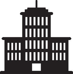 Minimalist Black and White Graphic of a Building Icon
