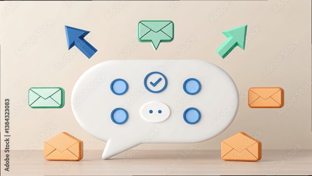 Poster colorful speech bubble with icons and keywords in a minimalist style