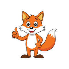 Obraz premium Cute funny, smiling Fox character giving a thumbs up vector illustration