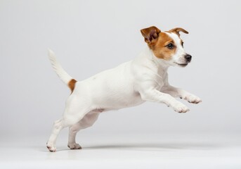 Jack russell terrier puppy mid-jump