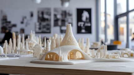 Architectural 3D printed cityscape model showcasing intricate detailing and futuristic vision