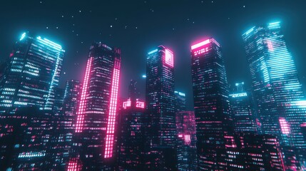 Obraz premium Neon-lit futuristic city skyline at night