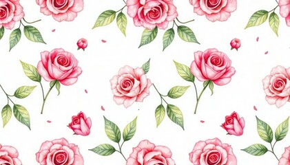 Delicate watercolor roses & leaves, repeating pattern , watercolor pattern, graphics, pretty