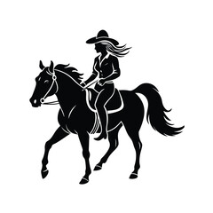 Naklejka premium Silhouette cowgirl riding horse simple vector on white background
