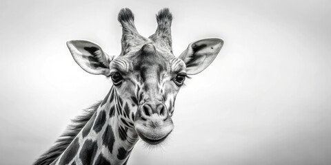 Obraz premium Black and White Giraffe Portrait: Wildlife Photography, Elegant Animal, Copy Space, Nature Image