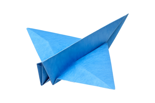 Blue paper plane isolated on transparent background
