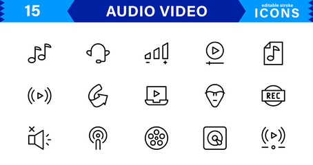 Explore Our Audio Video Icons Collection for Creative Projects. This Set Features Multimedia, Sound, and Video Symbols Perfect for UI and Web Design.