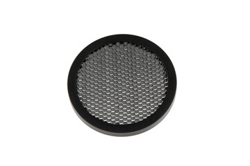A black killflash scope attachment with a honeycomb mesh design, isolated on a white background.