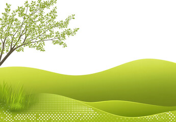 Obraz premium serene landscape featuring rolling green hills, tree with lush leaves, and gentle grass, evoking sense of tranquility and nature beauty