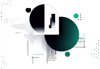 Abstract geometric shapes create modern and artistic background, featuring circles, dots, and lines in harmonious blend of black and green tones. This design evokes creativity and innovation