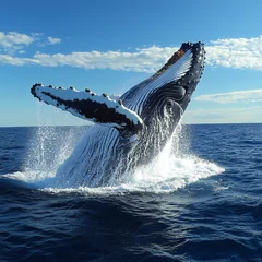 Papier peint photo  A majestic humpback whale breaching the ocean surface, creating a spectacular splash  © Digitalindo24