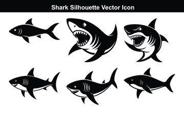 Vector set of black and white animal shark illustration.