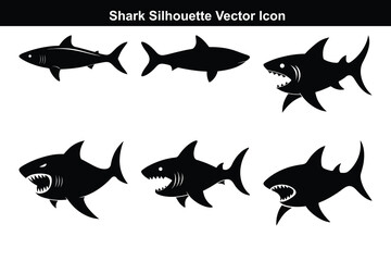 Vector set of black and white animal shark illustration.