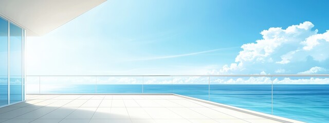 A beautiful view of the ocean with a clear blue sky. The ocean is calm and the sky is bright
