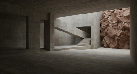 Abstract Architecture Where Concrete Structures Embrace Natural Stone