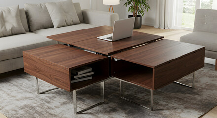 Convertible Coffee Table Transforming Into Dining Desk in Modern Living Room