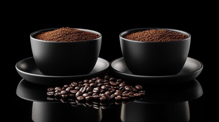 Dark Roast Coffee Cups, Beans, Studio