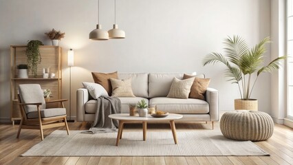 Cozy Minimalist Living Room: Neutral Tones, Textured Design, Modern Interior