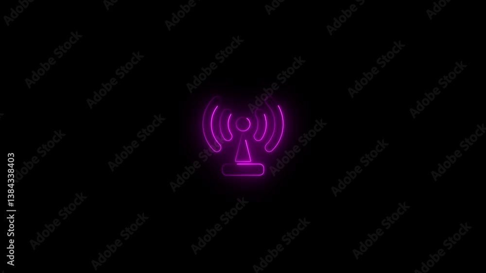 Poster purple neon wi-fi icon. wireless icon searching to connect to a wi-fi network to get internet access