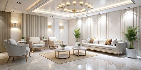 Drone View Luxury Cosmetic Clinic, Elegant Waiting Room, Soft Lighting, Calming Decor, Cosmetic Procedures