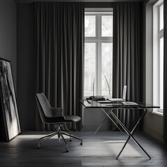 Modern Minimalist Home Office with Natural Light and Neutral Colors for a Serene, Productive Workspace