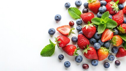 Fresh Strawberry Blueberry Mint Still Life Photography: Summer Berries, Light Background