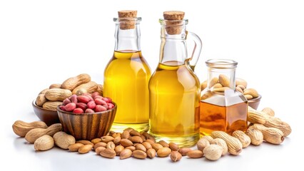 Groundnut Oil Bottle with Bokeh, Peanut Oil, Nuts Oil, High-Quality Image