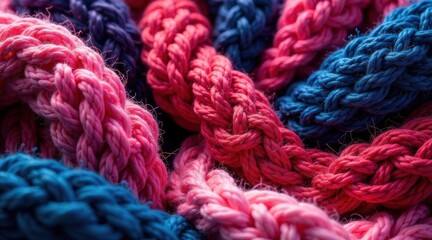 Intricate Textured Pattern of Braided Colorful Yarns in Vibrant Hues