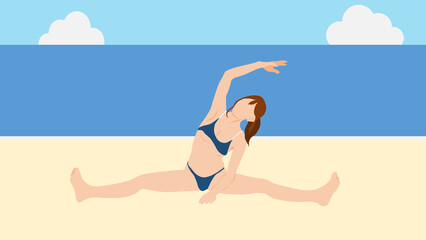 浜辺で夏休みを満喫する女性のイラスト(海水浴)