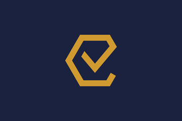 letter e check mark polygon logo icon  vector design template  concept
