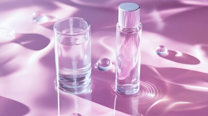 Pink liquid, perfume, glass, water, ad
